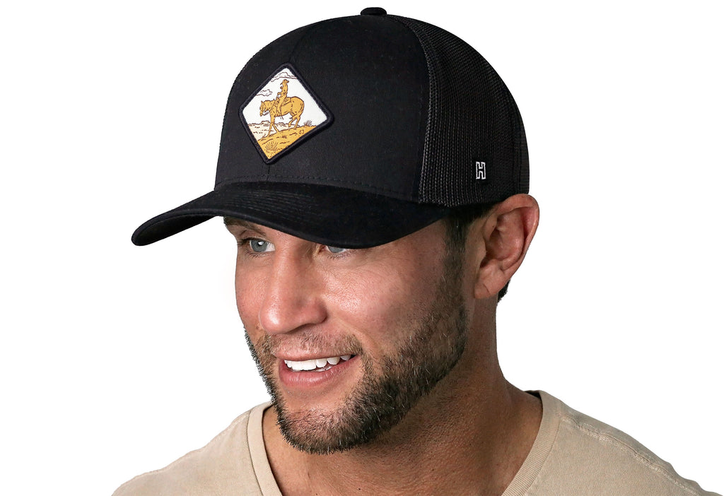 Horse & Cowboy Trucker Hat  |  Black Diamond Snapback Haka Hat