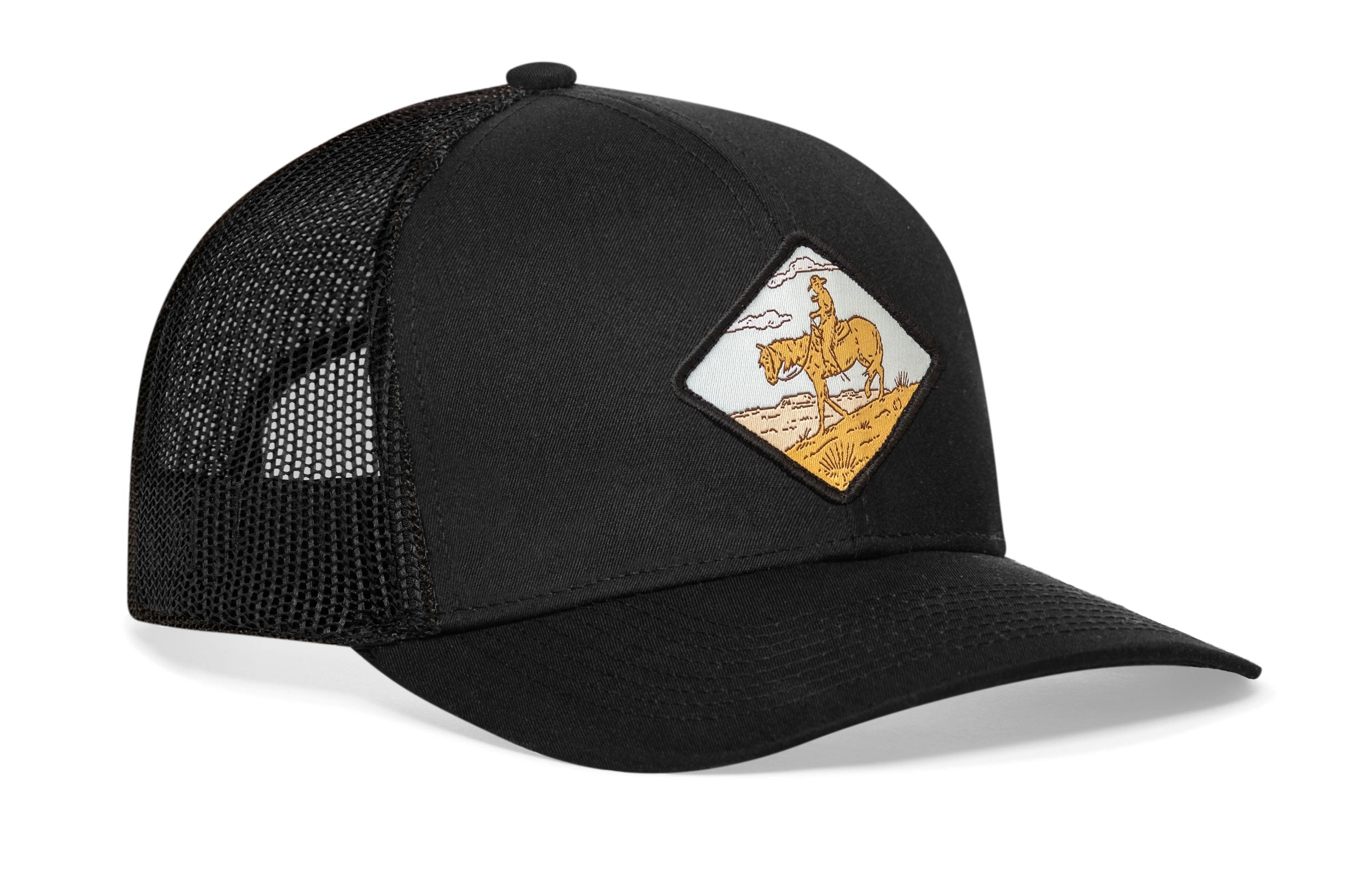Horse & Cowboy Trucker Hat  |  Black Diamond Snapback Haka Hat