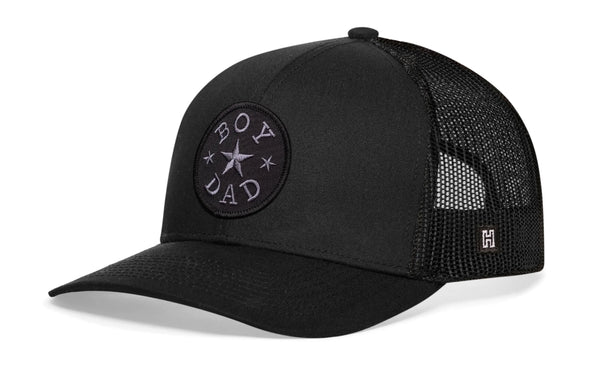 Boy Dad Trucker Leather Hat  |  Black Snapback Haka Hat