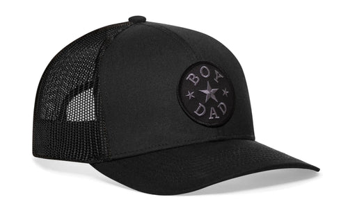 Boy Dad Trucker Leather Hat  |  Black Snapback Haka Hat