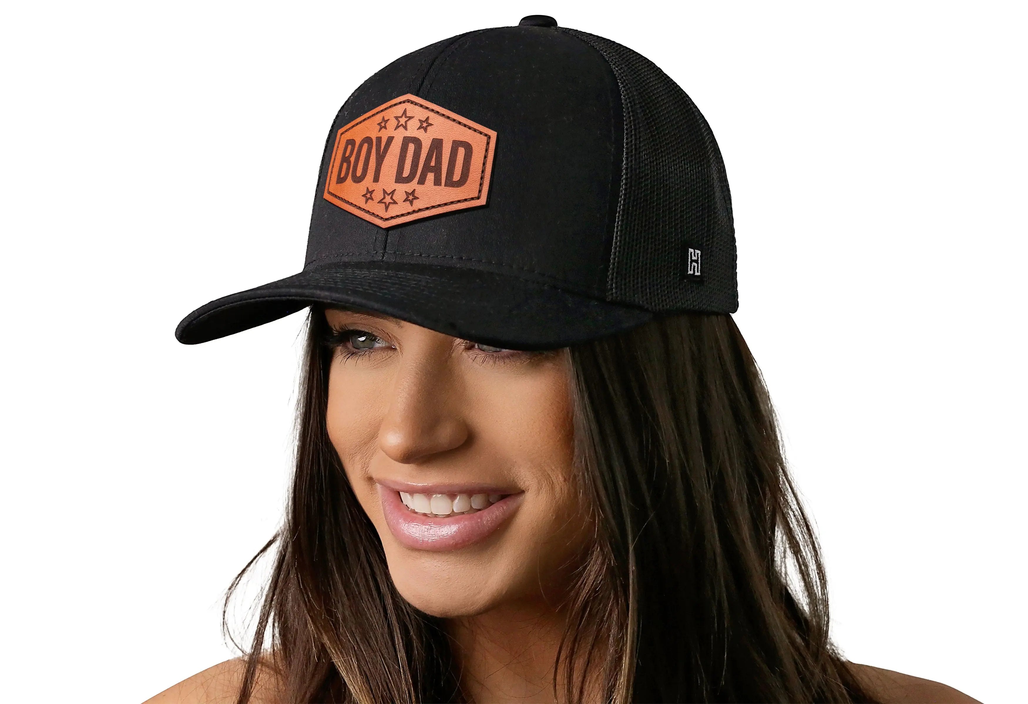 Boy Dad Leather Trucker Hat  |  Black Snapback Haka Hat