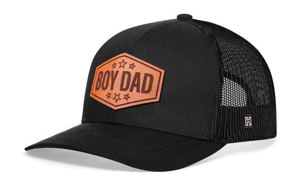 Boy Dad Leather Trucker Hat  |  Black Snapback Haka Hat