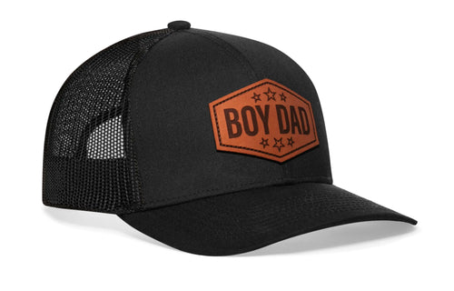 Boy Dad Leather Trucker Hat  |  Black Snapback Haka Hat