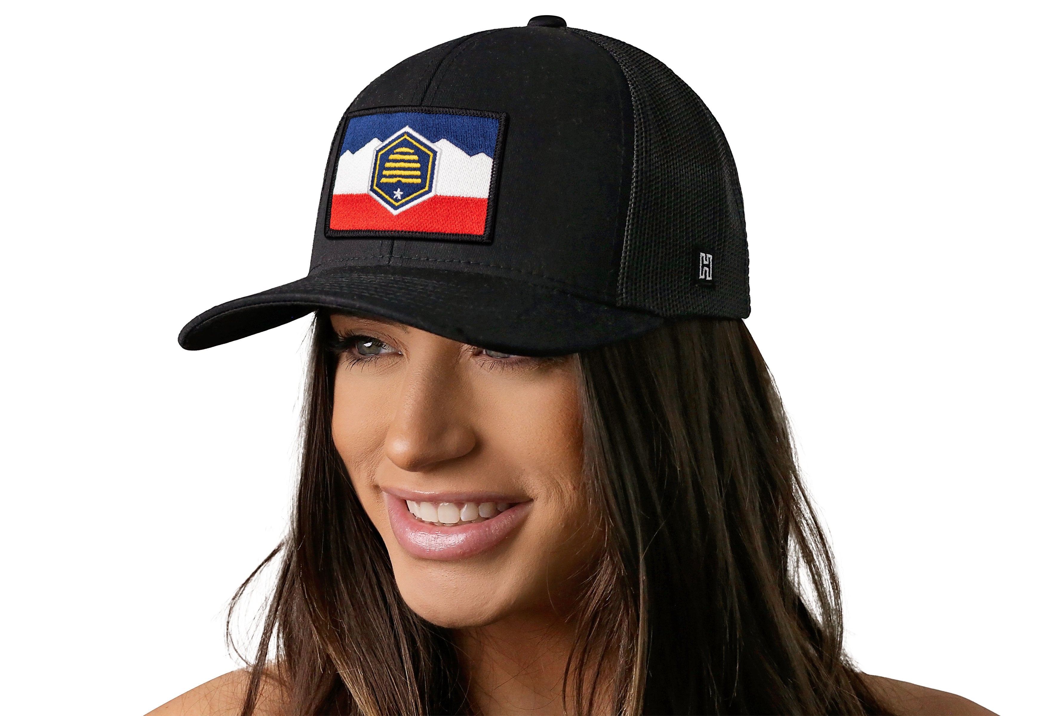 Utah Flag Trucker Hat — Black Snapback Haka Hat
