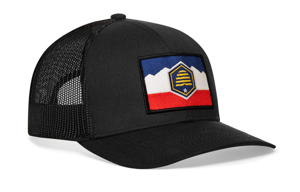 Utah Flag Trucker Hat — Black Snapback Haka Hat
