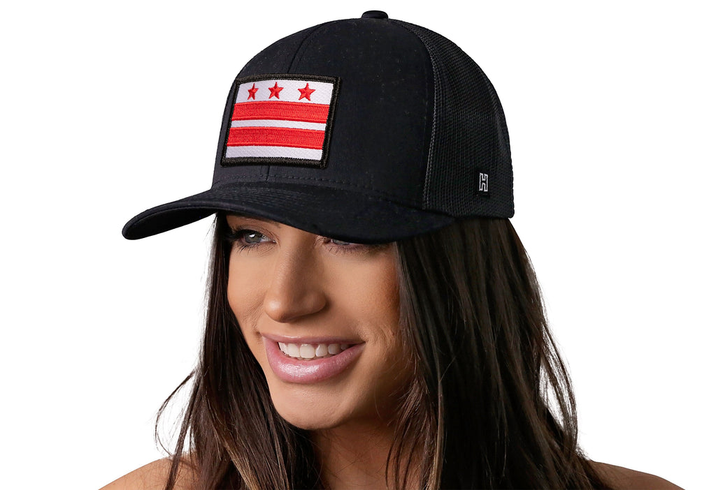 Washington DC Flag Trucker Hat — Black Snapback Haka Hat