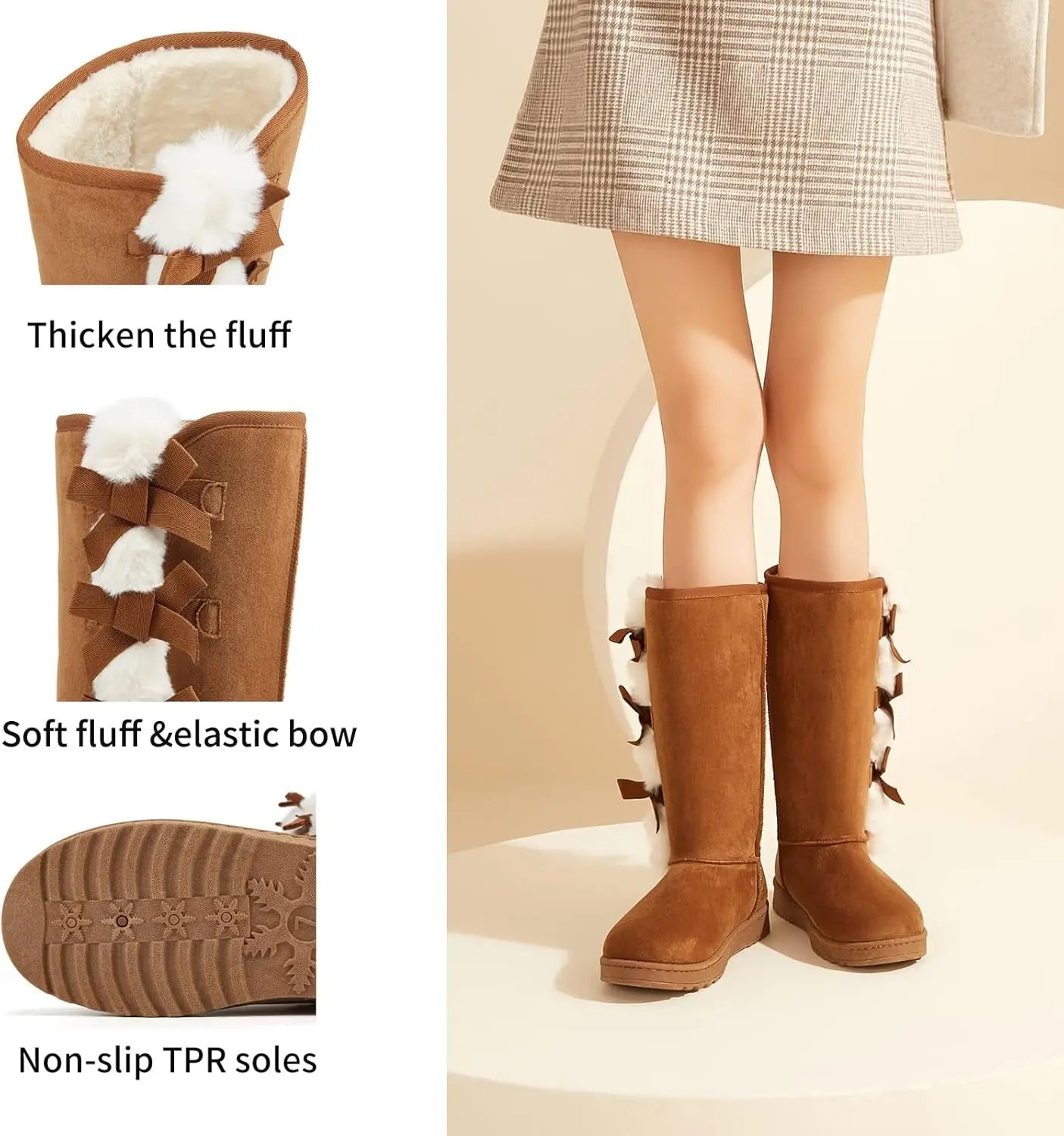 Women'S Winter Boots Mid Calf Boots Fuzzy Boots Snow Boots Fur Lined Warm Boots(Tall Chestnut.Us10)