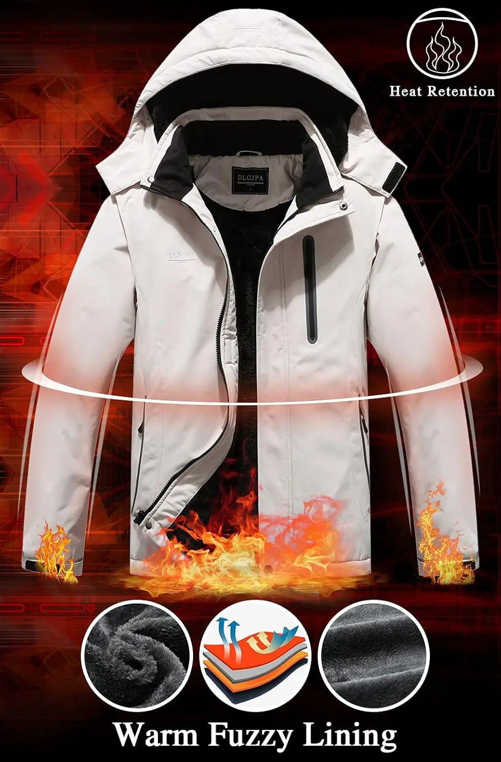 Men'S Mountain Waterproof Ski Jacket Hooded Windbreakers Windproof Raincoat Winter Warm Snow Coat