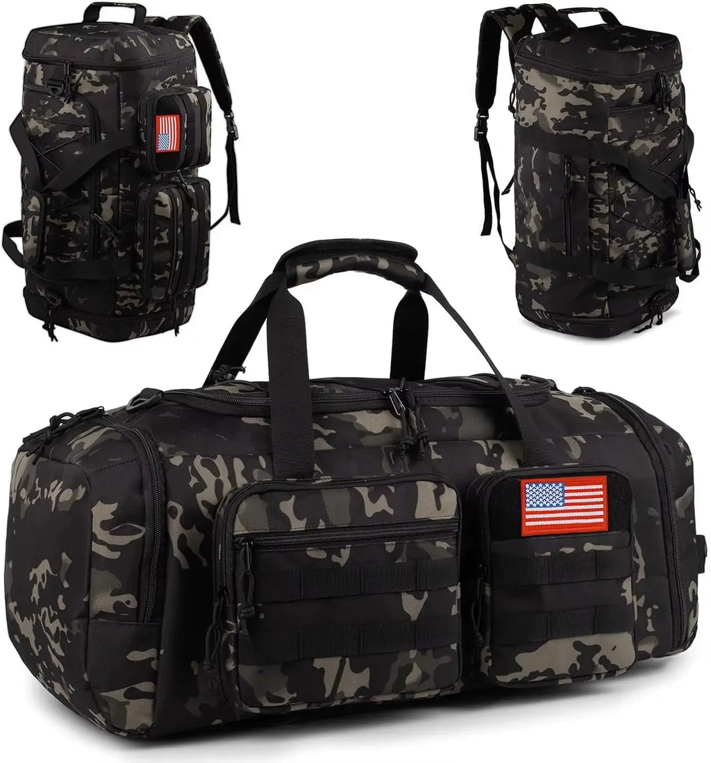 Tactical Gym Bag 50L Men'S Sports Duffle with Shoe Compartment, Water Resistant Travel Backpack with Wet Pocket