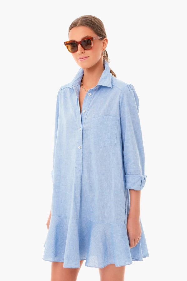 Callahan Chambray Shirt Dress - Classic Collar Mini with Ruffle Hem Cranberry's