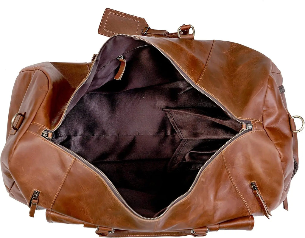 Duffle Leather Travel Bag for Women Men Gym Sports Overnight Weekend Airplane Cabin Bag 28 Inch Large Size Travel Bag with Shoe Compartment by Cureo
