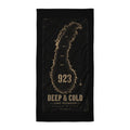 CBY CHI Deep & Cold Lake Michigan beach towel, bathymetric chart printed full length