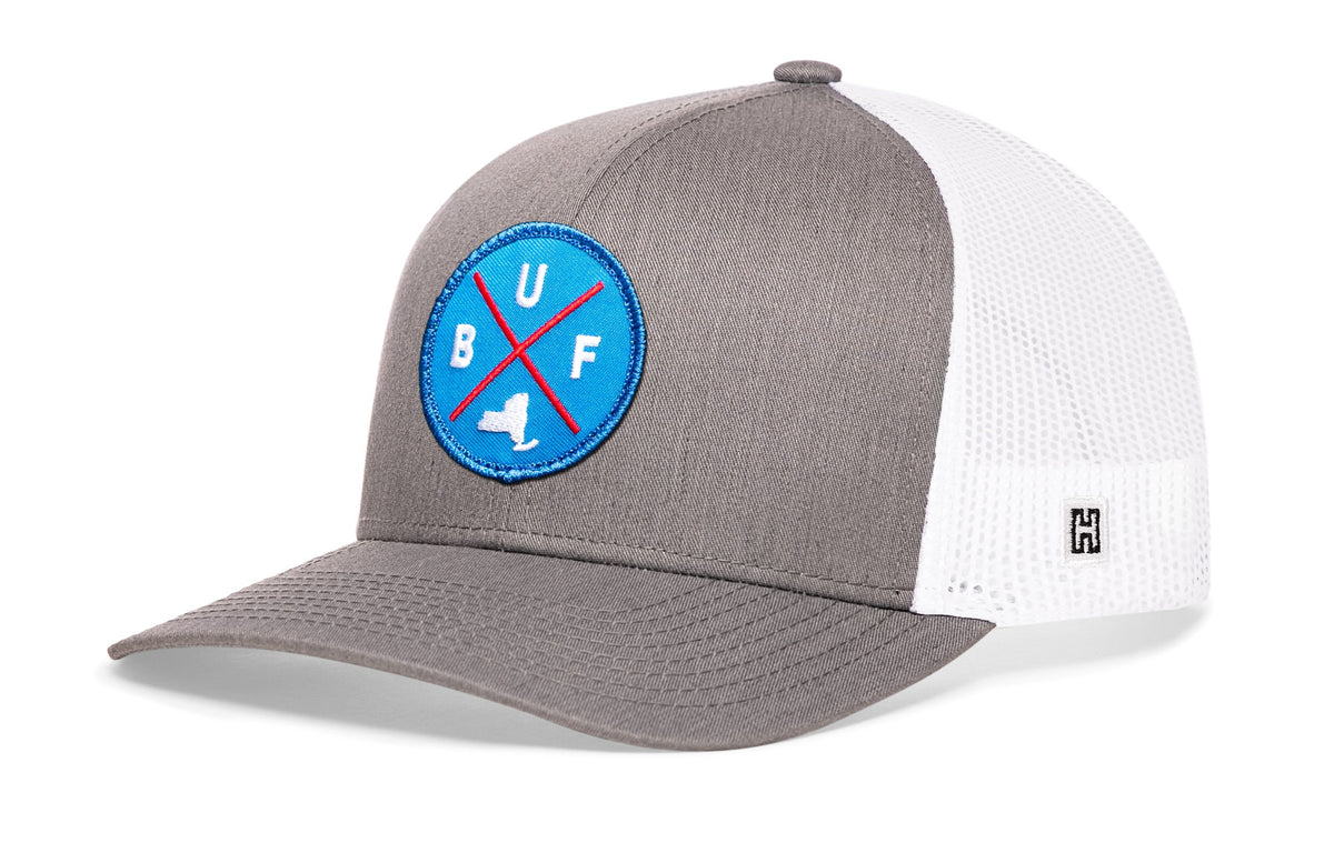 Buffalo Trucker Hat — Blue Red BUF X, Black Snapback Haka Hat