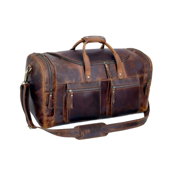 28" Vintage Duffel Classic Style with Modern Outlook Retro Thick Full Grain C...