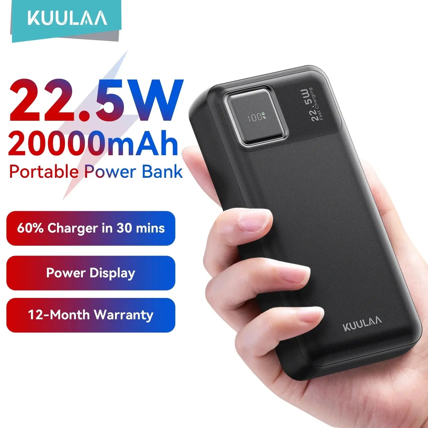 20000Mah Power Bank, 22.5W PD/QC Fast Charger with LED Display Compatible for Iphone 17/16/15/14, Ipad, Samsung S24/S23 & Android More