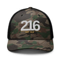 CBY CLE 216 camo trucker hat — camo black, front