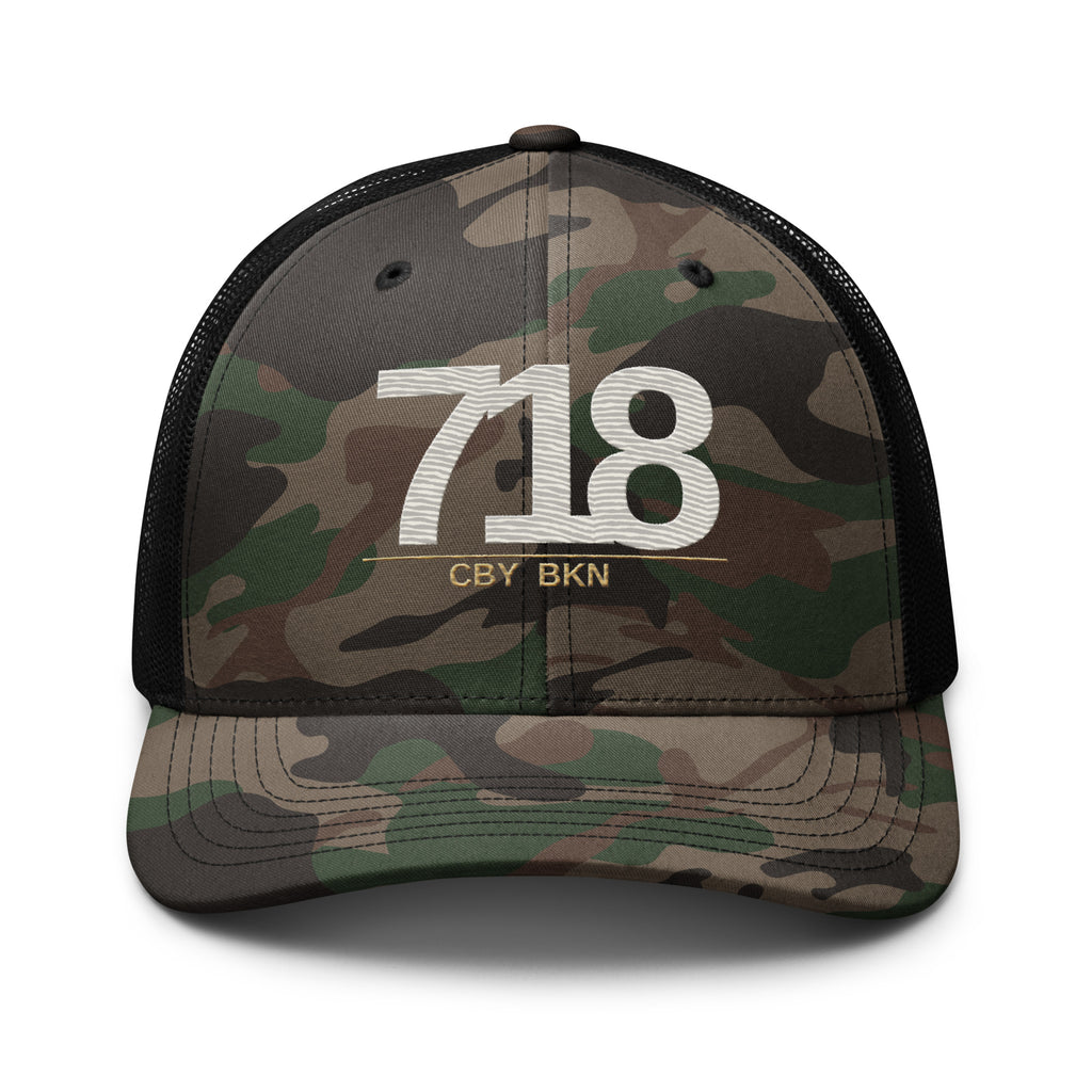 CBY BKN 718 camo trucker hat — camo black, front