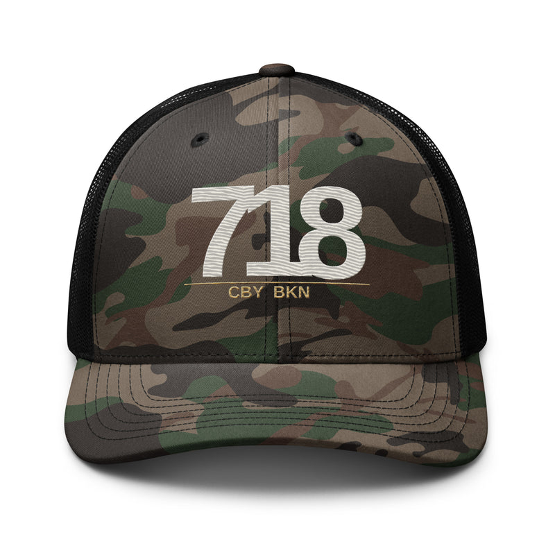 CBY BKN 718 camo trucker hat — camo black, front
