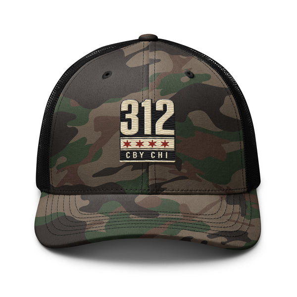 CBY CHI 312 camo trucker hat — camo black, front