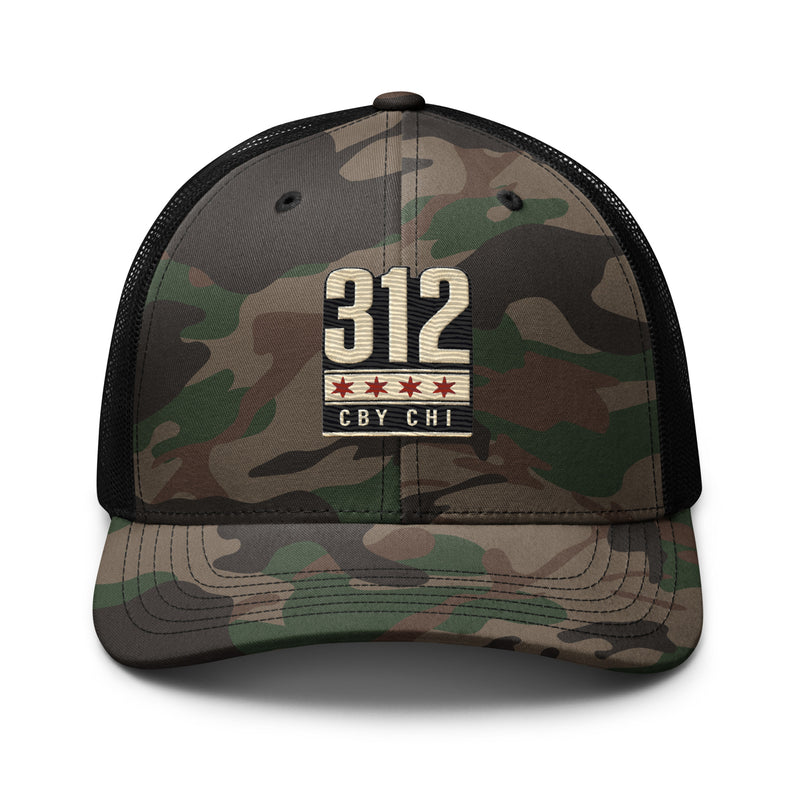 CBY CHI 312 camo trucker hat — camo black, front
