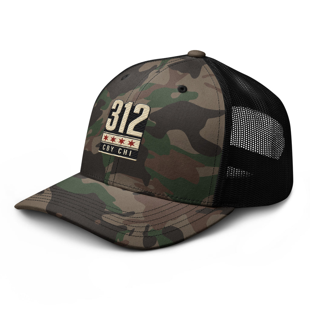 CBY CHI 312 camo trucker hat — camo black, left front