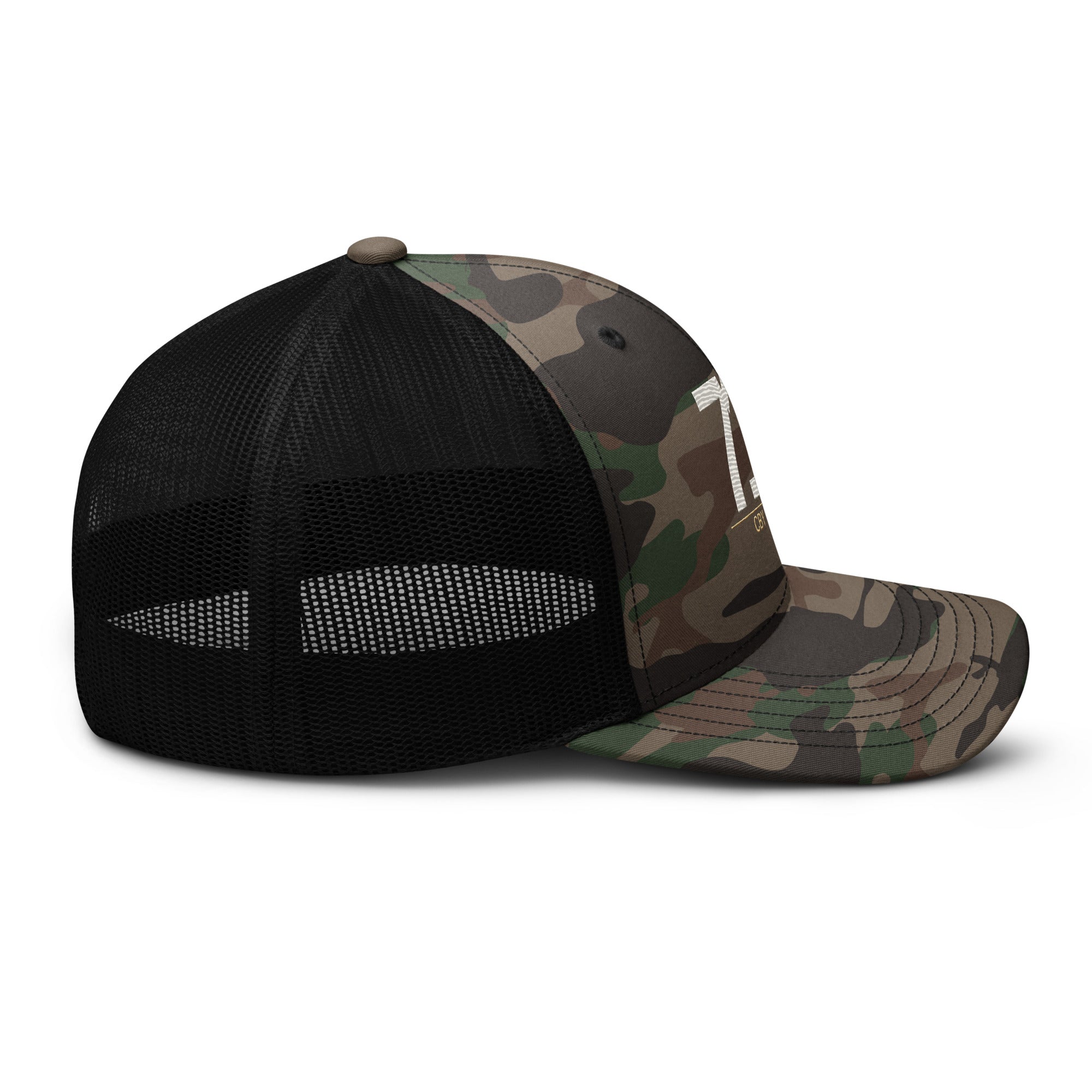 CBY BKN 718 camo trucker hat — camo black, right