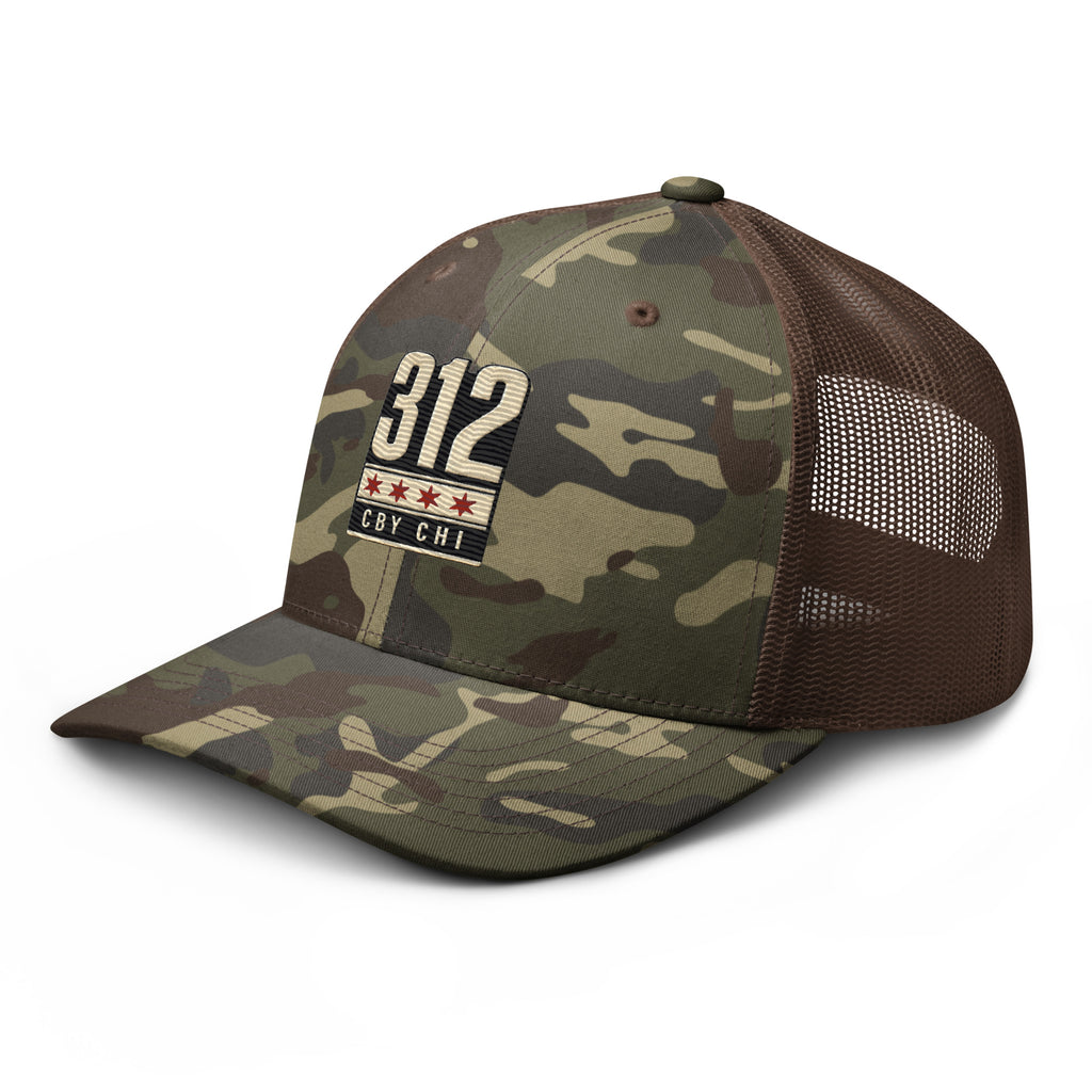 CBY CHI 312 camo trucker hat — camo brown, left front