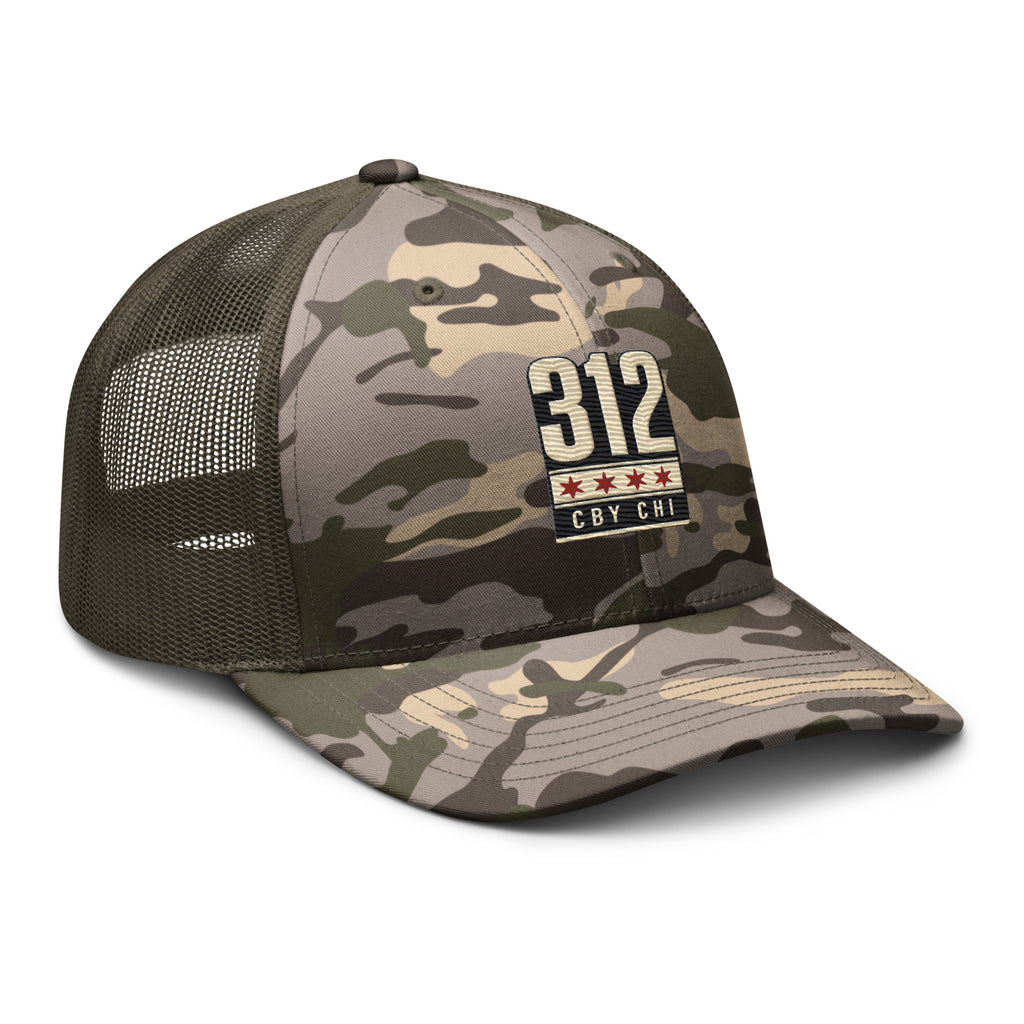 CBY CHI 312 camo trucker hat — camo olive, right front