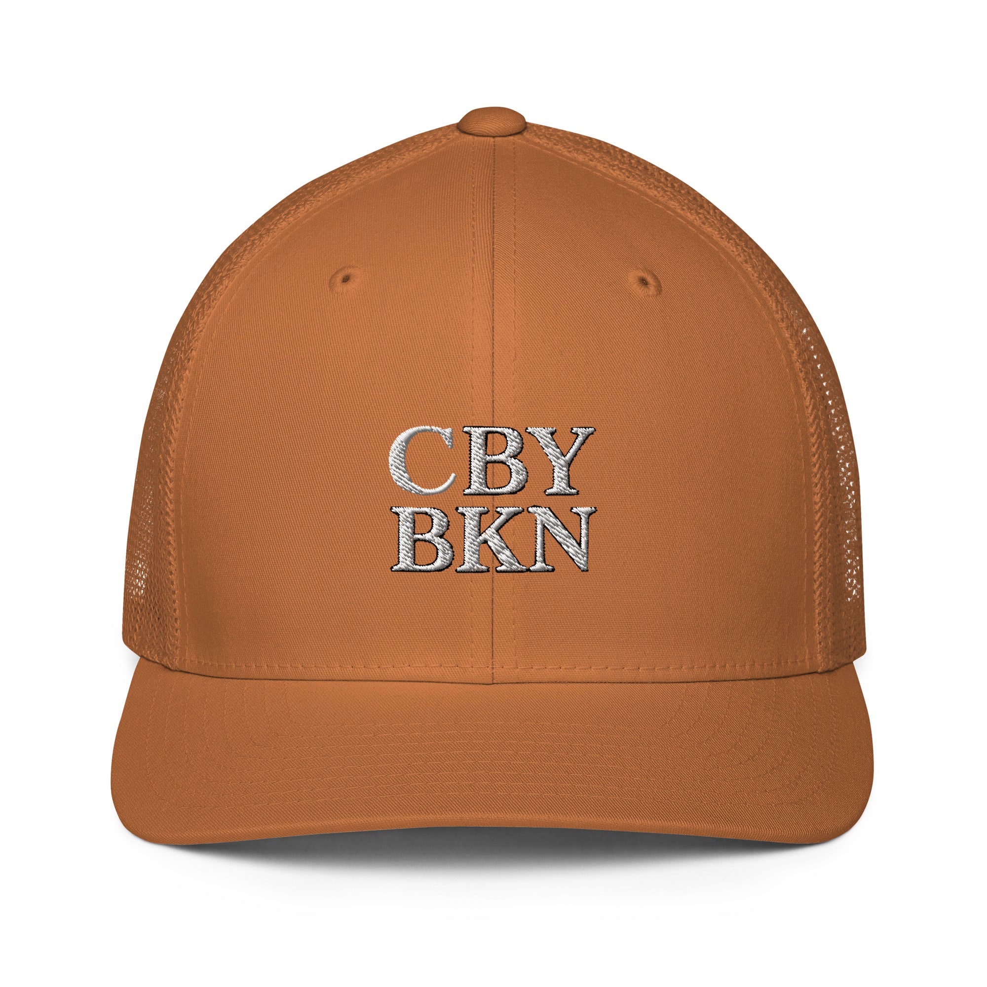 Cranberry's CBY BKN closed-back trucker cap, embroidered stacked mark