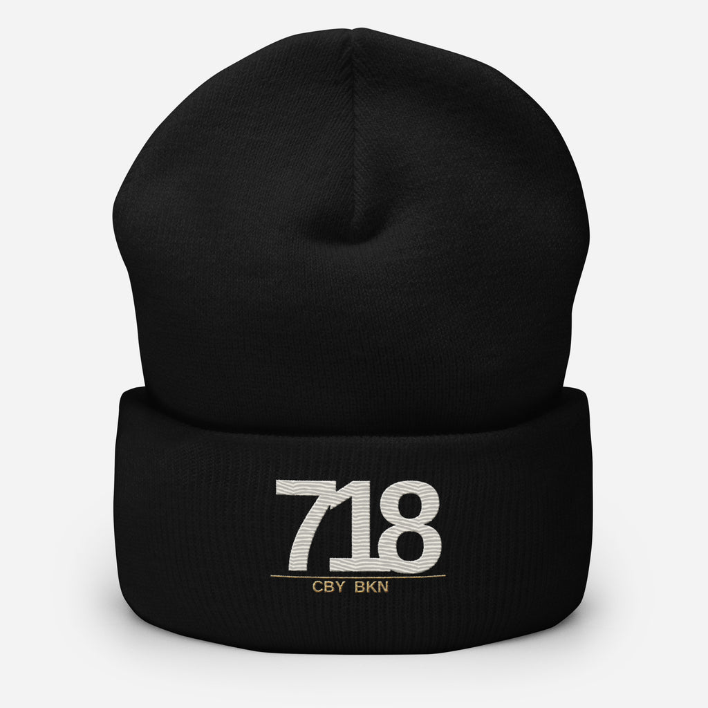 CBY BKN 718 cuffed beanie — black, front