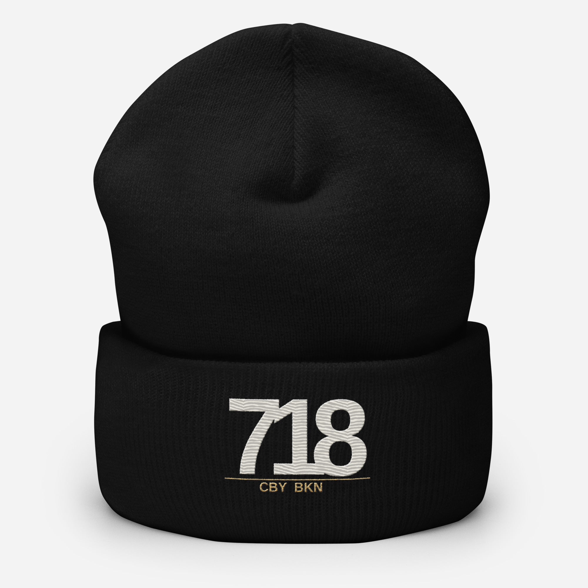 CBY BKN 718 cuffed beanie — black, front