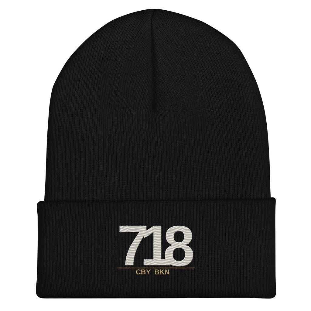 CBY BKN 718 cuffed beanie — black, front