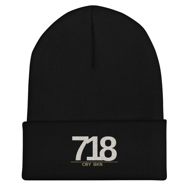 CBY BKN 718 cuffed beanie — black, front