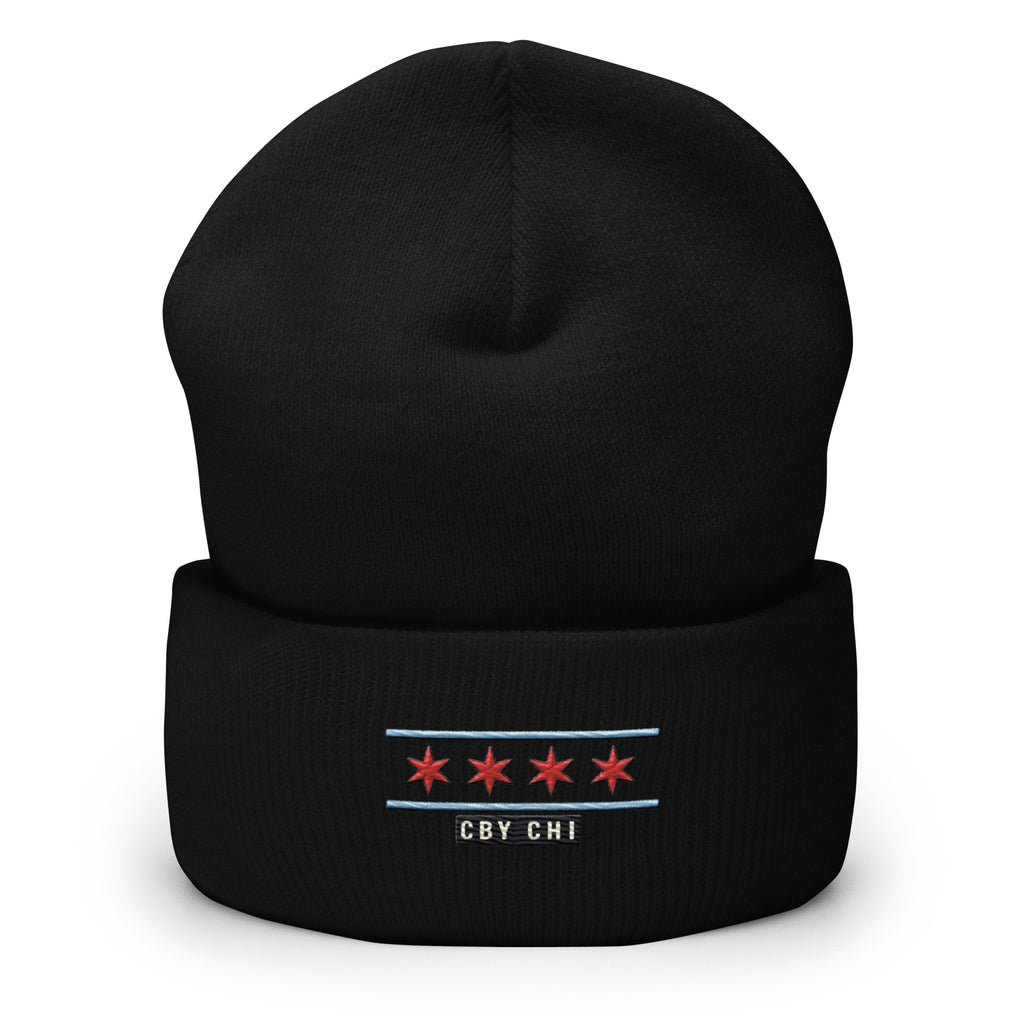 CBY CHI Chicago Flag cuffed beanie — black, front