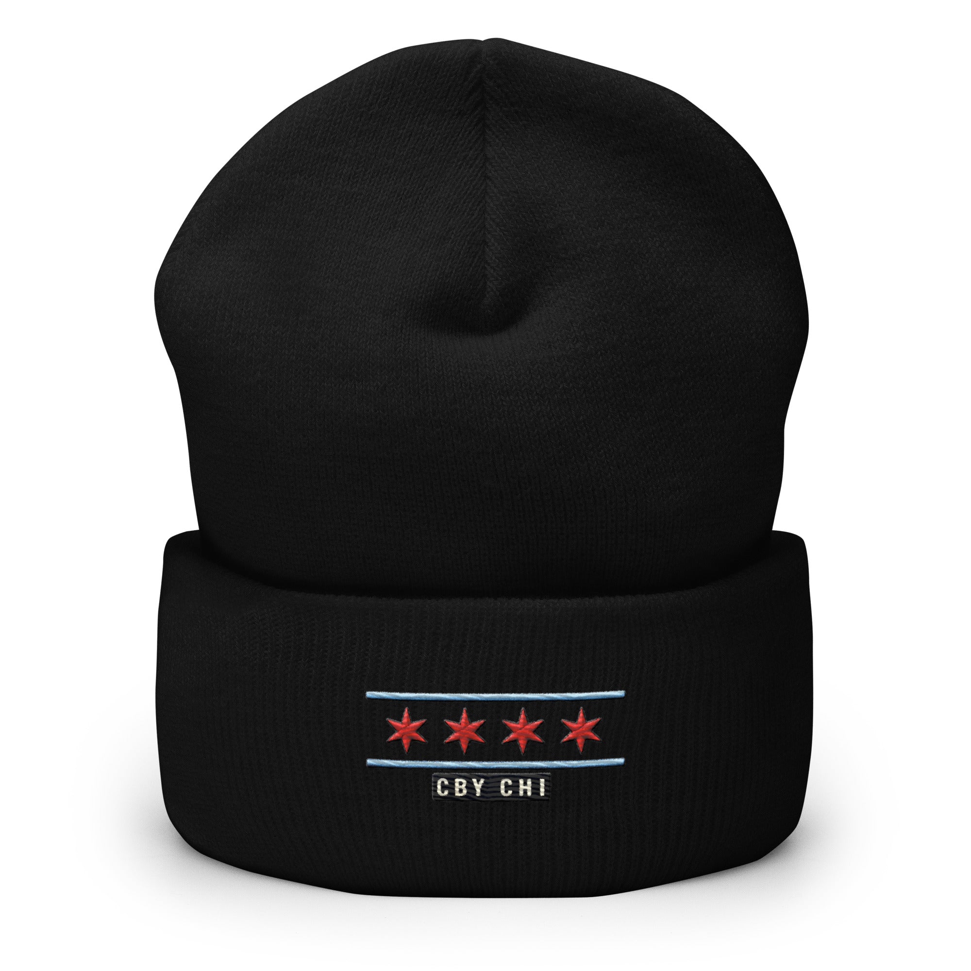 CBY CHI Chicago Flag cuffed beanie — black, front