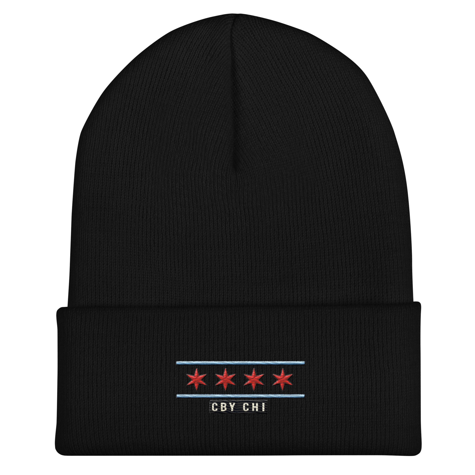 CBY CHI Chicago Flag cuffed beanie — black, front