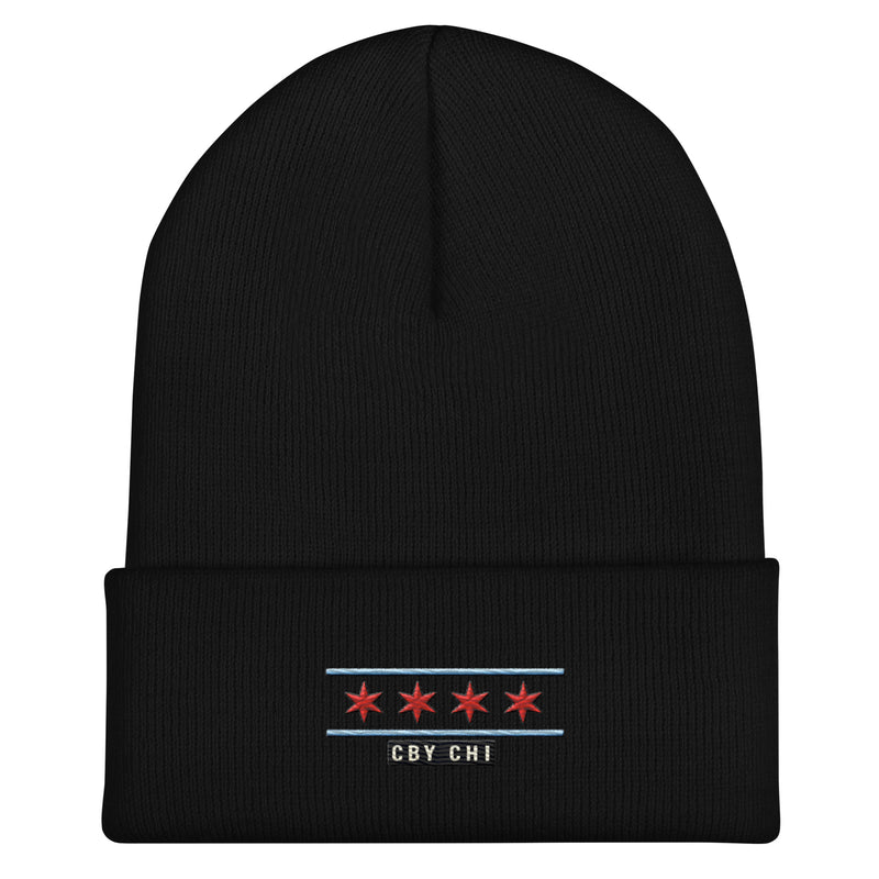 CBY CHI Chicago Flag cuffed beanie — black, front