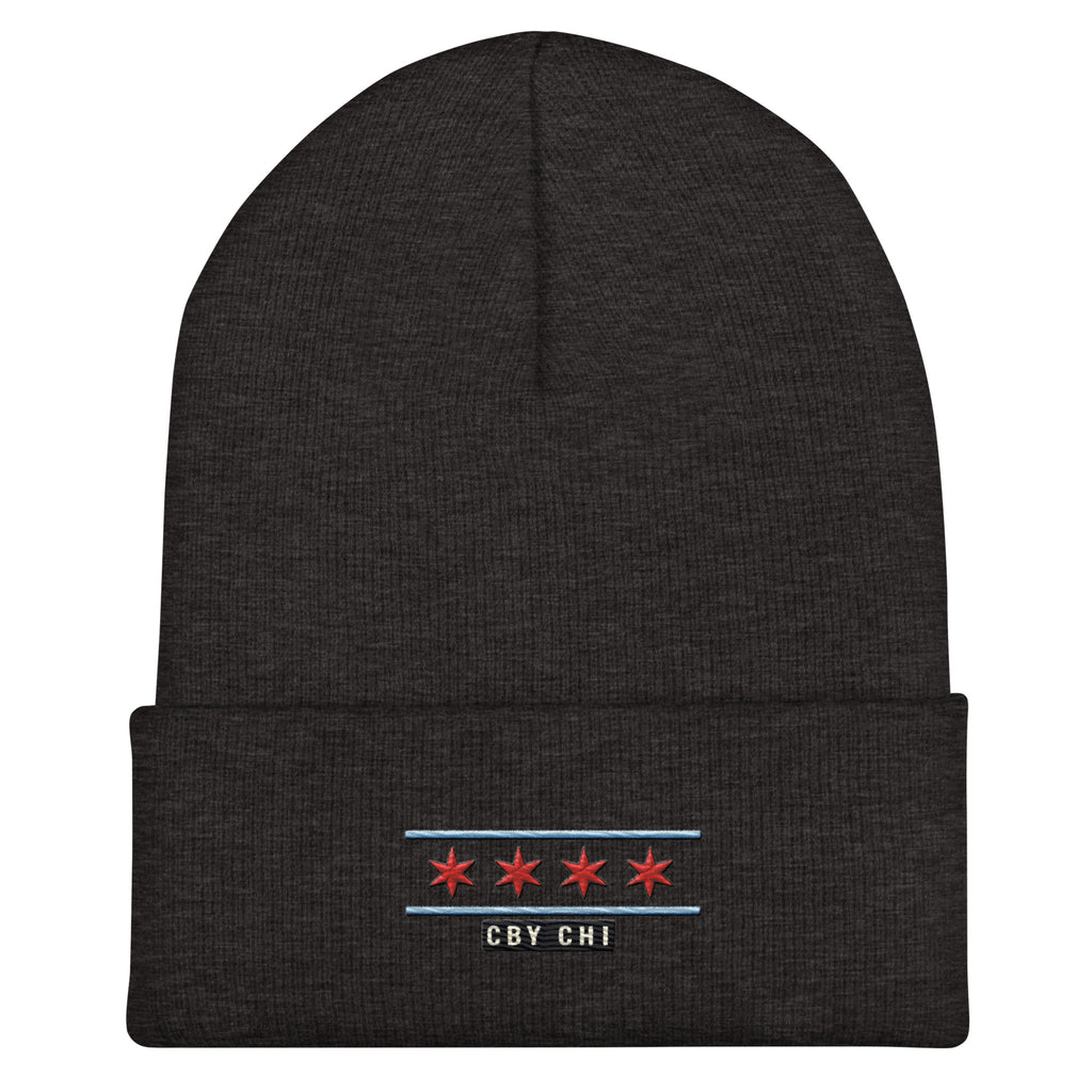 CBY CHI Chicago Flag cuffed beanie — dark grey, front