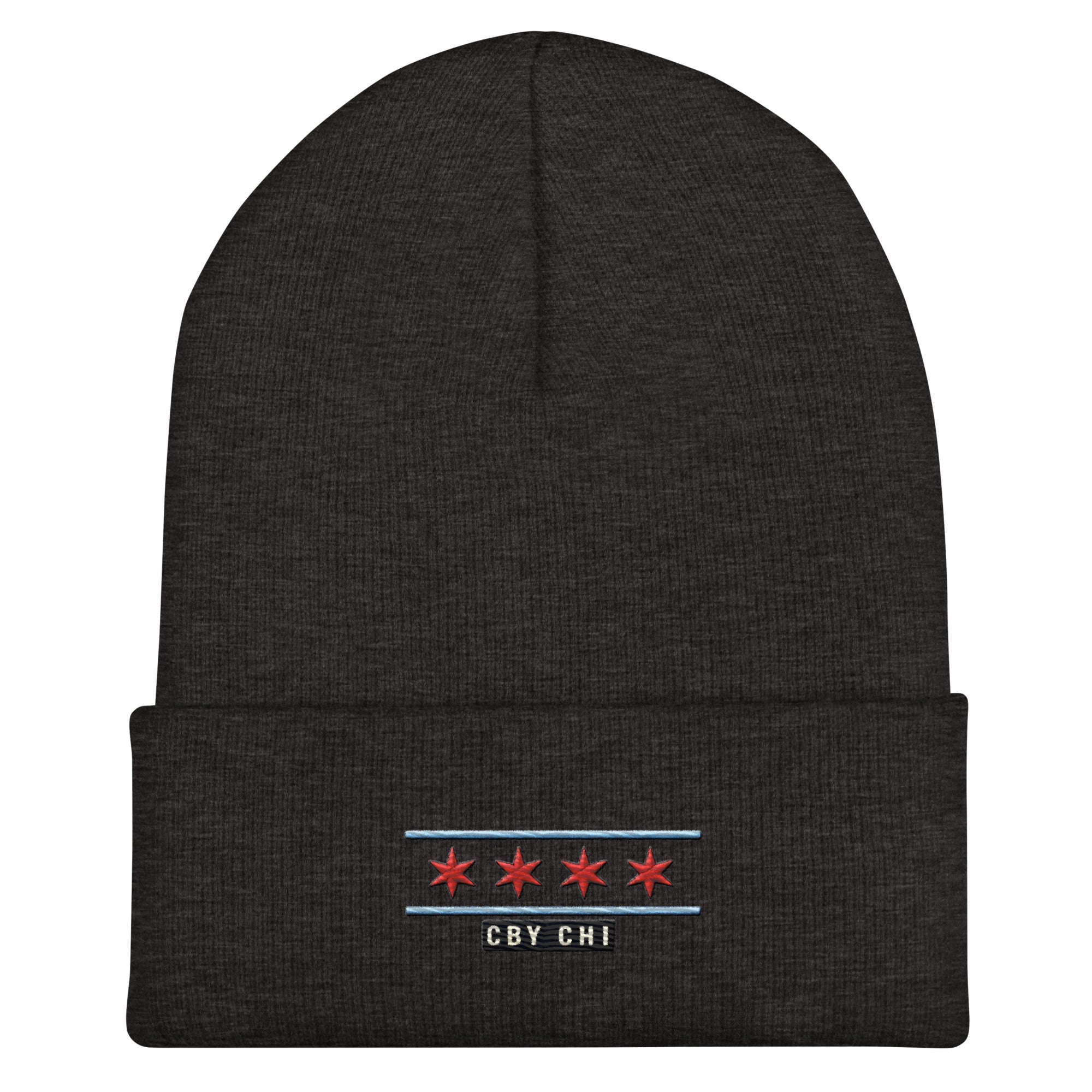 CBY CHI Chicago Flag cuffed beanie — dark grey, front