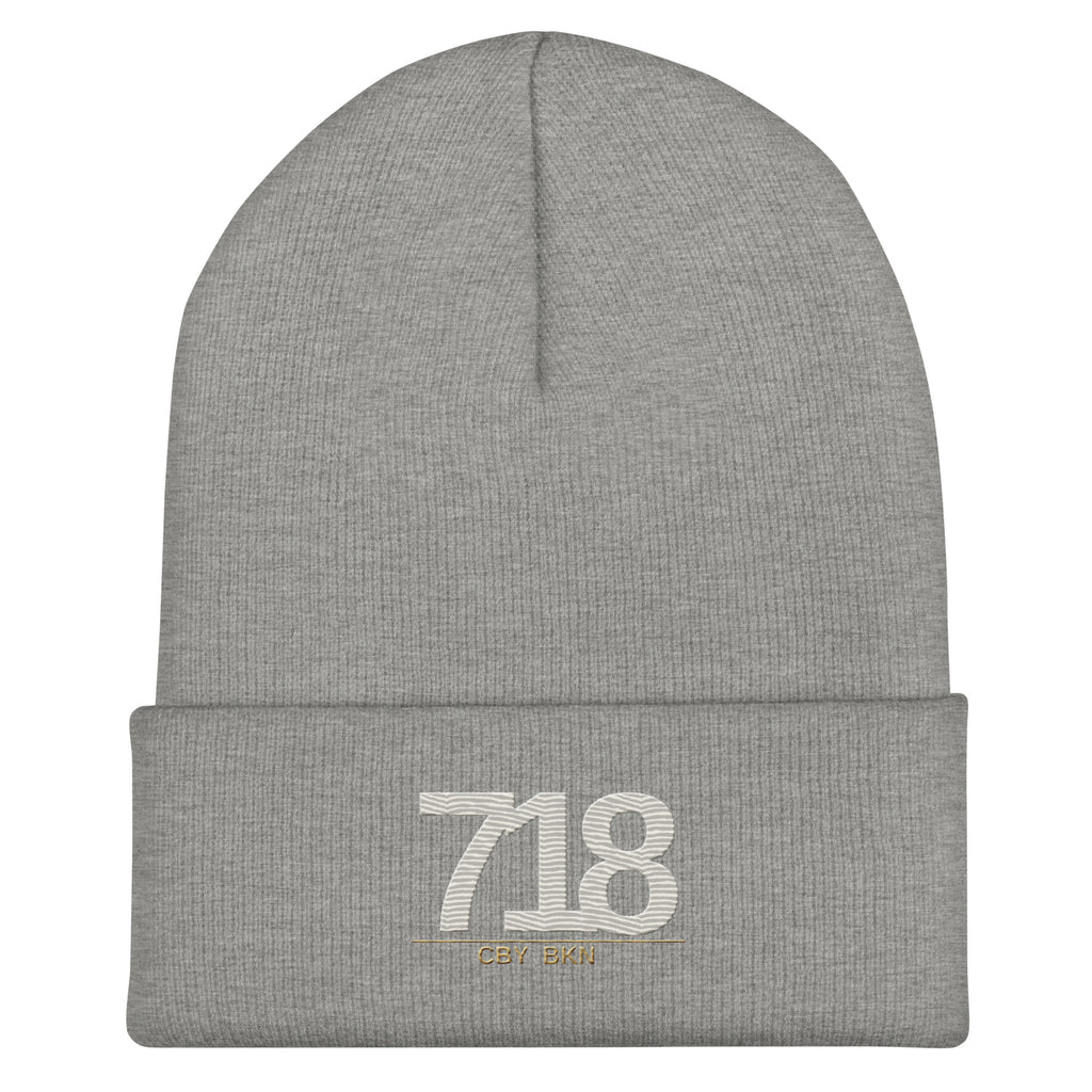 CBY BKN 718 cuffed beanie — heather grey, front