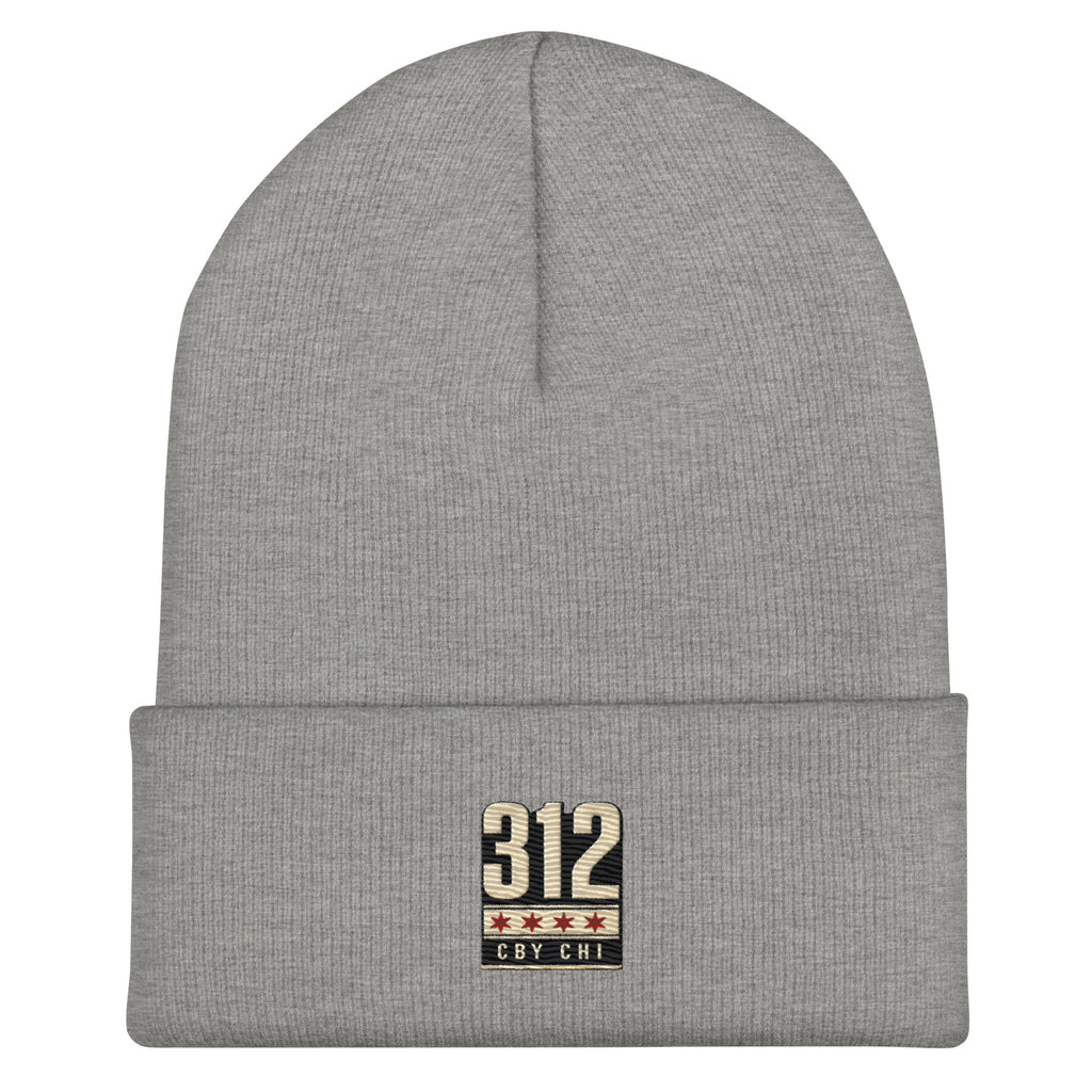 CBY CHI 312 cuffed beanie — heather grey, front