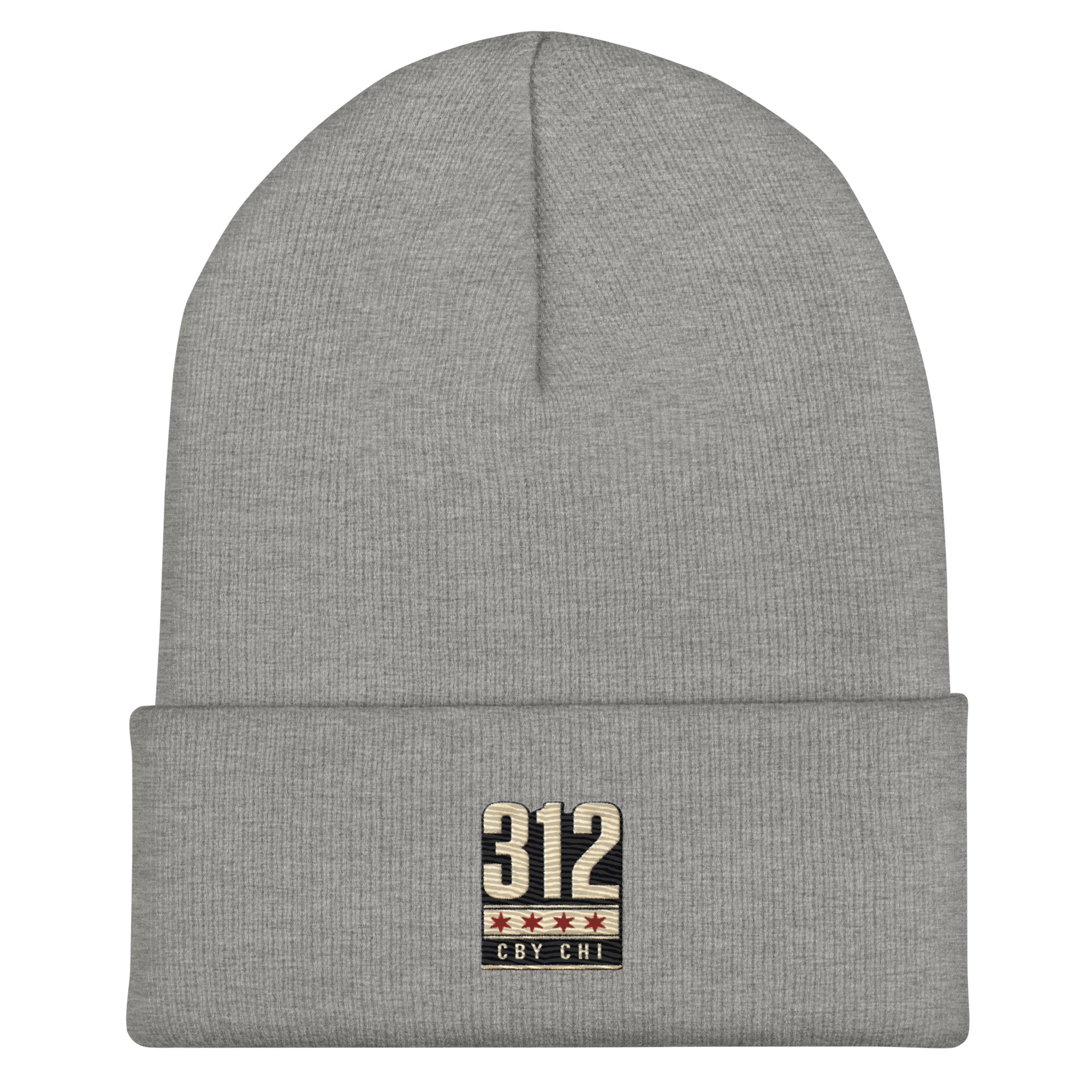 CBY CHI 312 cuffed beanie — heather grey, front