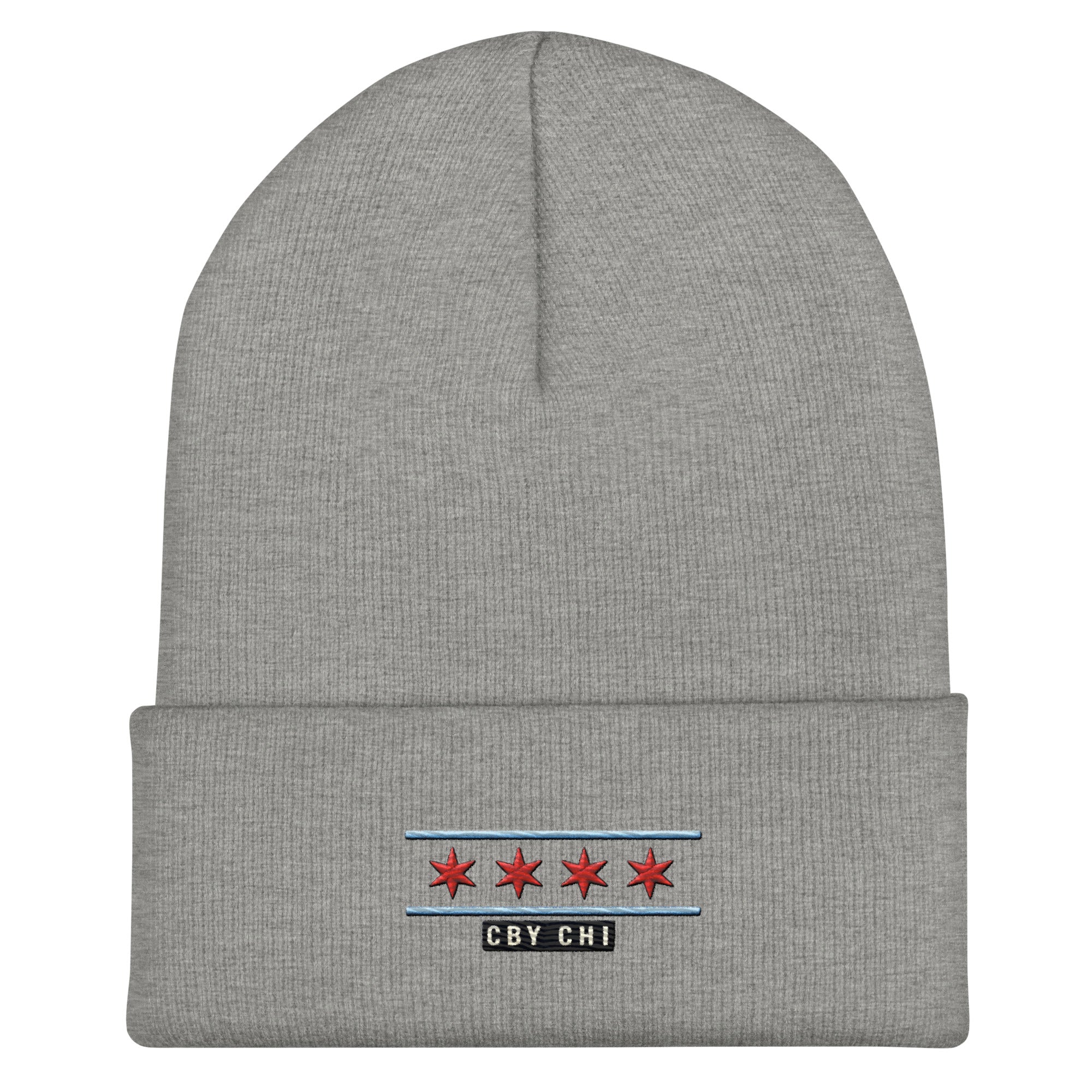CBY CHI Chicago Flag cuffed beanie — heather grey, front
