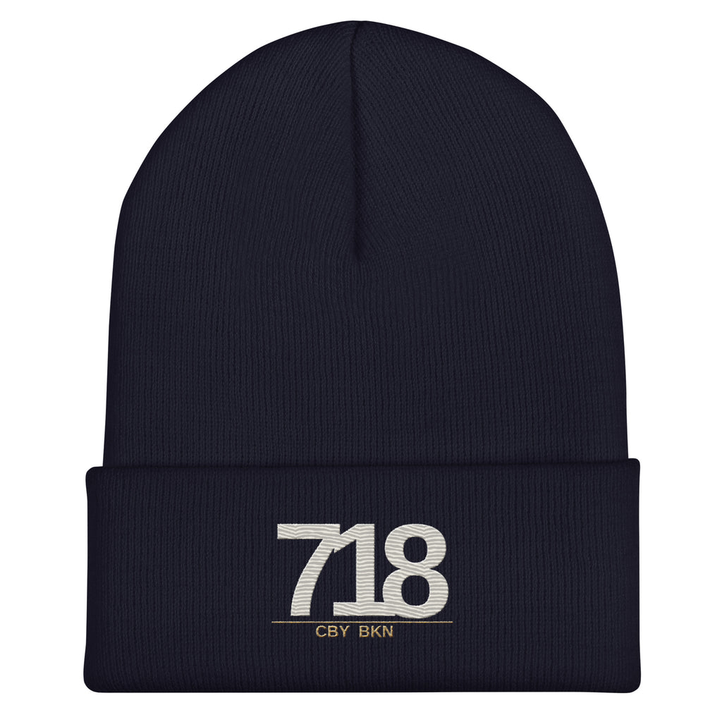 CBY BKN 718 cuffed beanie — navy, front