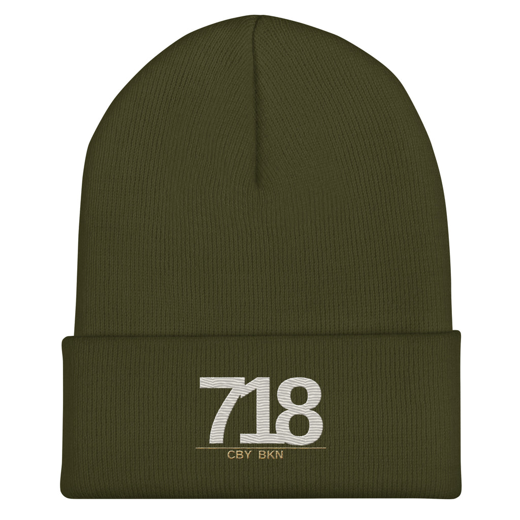 CBY BKN 718 cuffed beanie — olive, front