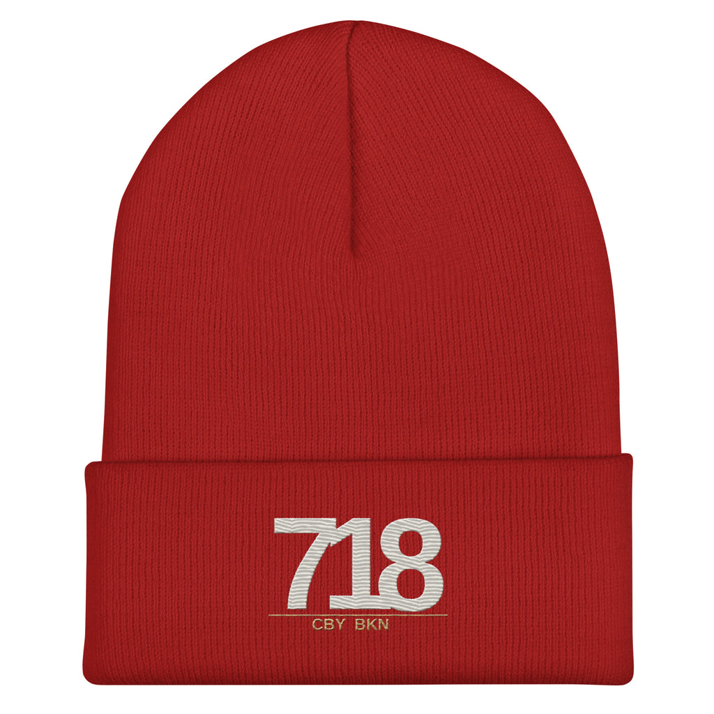 CBY BKN 718 cuffed beanie — red, front