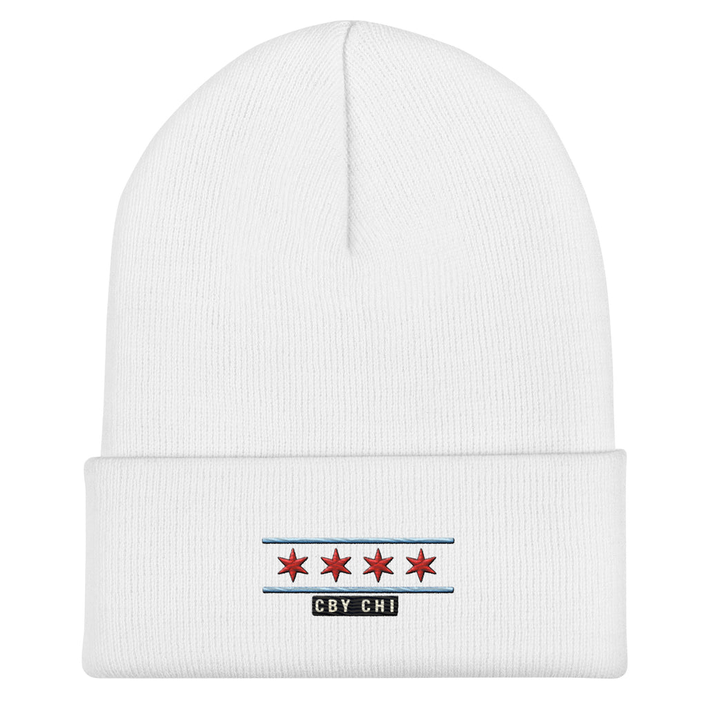 CBY CHI Chicago Flag cuffed beanie — white, front
