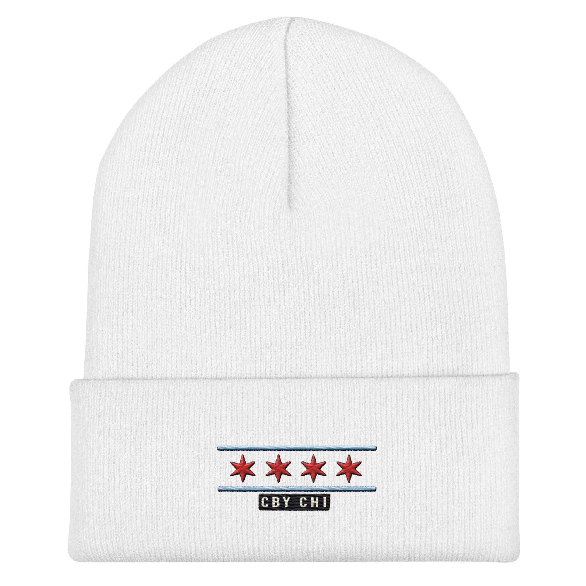 CBY CHI Chicago Flag cuffed beanie — white, front