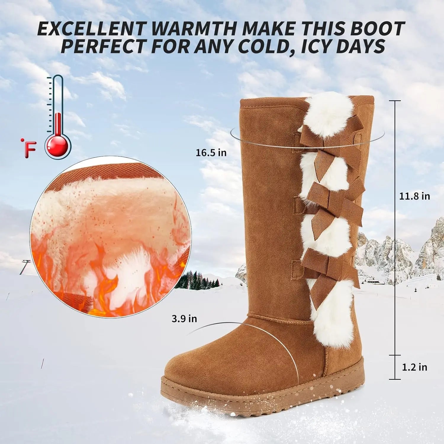 Women'S Winter Boots Mid Calf Boots Fuzzy Boots Snow Boots Fur Lined Warm Boots(Tall Chestnut.Us10)