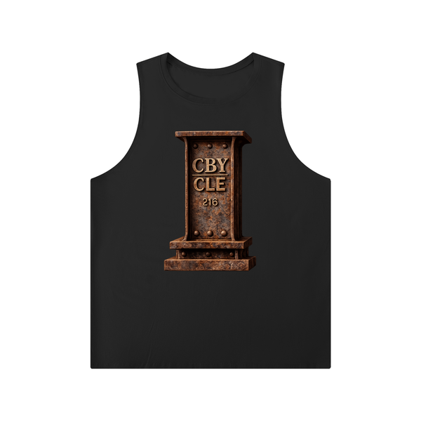 CBY CLE Steel Mark Forge crewneck tank, riveted steel graphic front